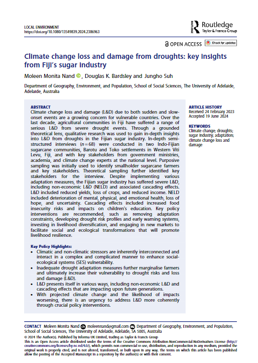 Climate Change Loss and Damage from Droughts: Key Insights from Fiji’s Sugar Industry